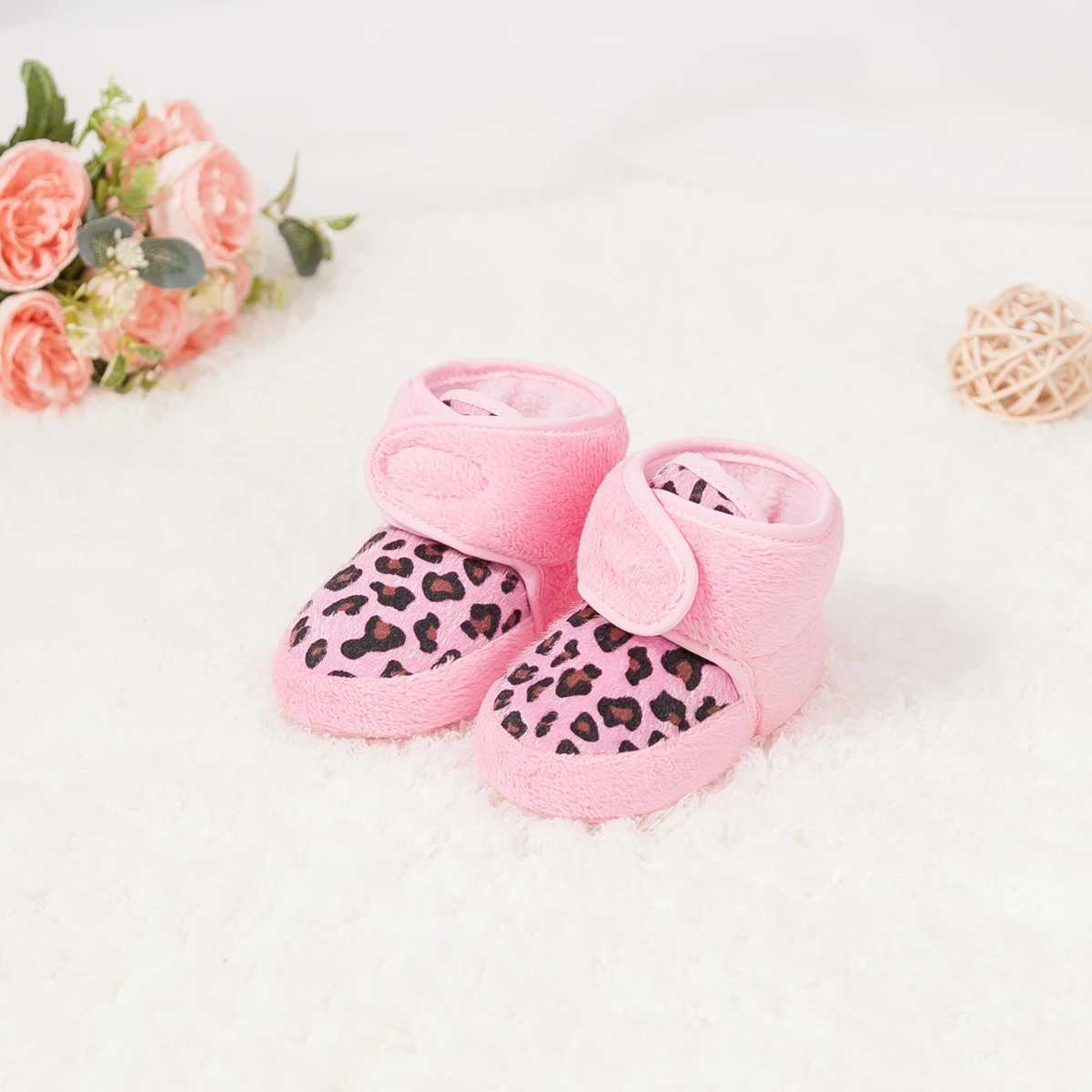 KIDSUN newborn baby boots leopard print winter plush cotton anti slip first mover baby boys girls baby crib shoes toddler snow boots M240827