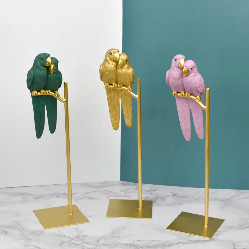 Couple Macaws Sculpture Resin Multi-color Parrot Statue Bird Animals Ornaments Modern Home Desktop Living Room Decoration 240827