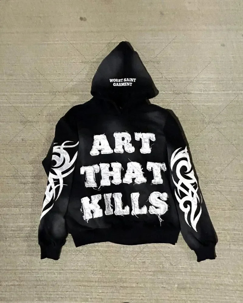 Fall Winter Y2K Trend Retro Alphabet Embroidery Loose Hoodie Mens Goth Harajuku Fashion Coat Couple Casual Sweatshirt 240827