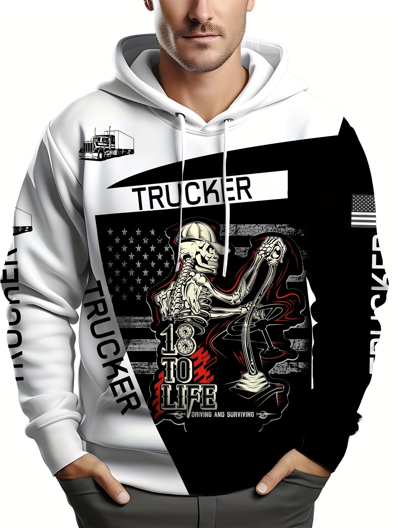 Halloween Plus Size Mens Skeleton Print Hooded Sweatshirt - Stylish Hooded Design, Soft and Cozy, Perfect for Spring, Fall, and Winter Fashion - Ideal