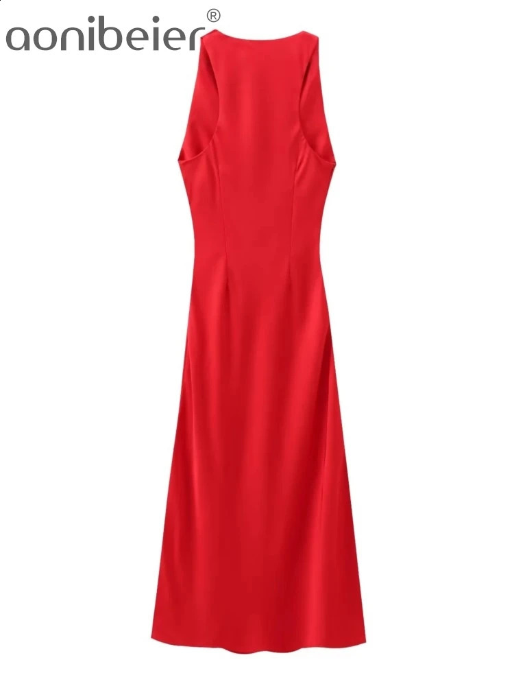 Aonibeier Black Red Satin Womens Party Dress Tea Set Summer Sleeveless Ruffle Ultra Thin Aline Midi Long Y2K Robe 240826