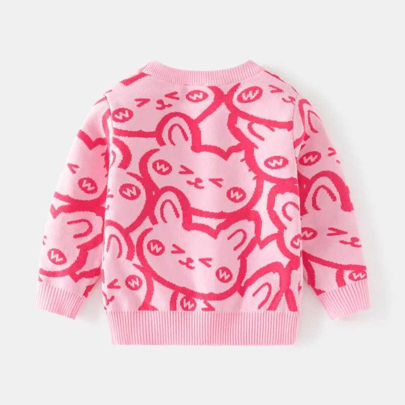 Childrens clothing double-layer cotton thread thick girls sweater Korean version rabbit jacquard childrens knitted girls sweaterW240824