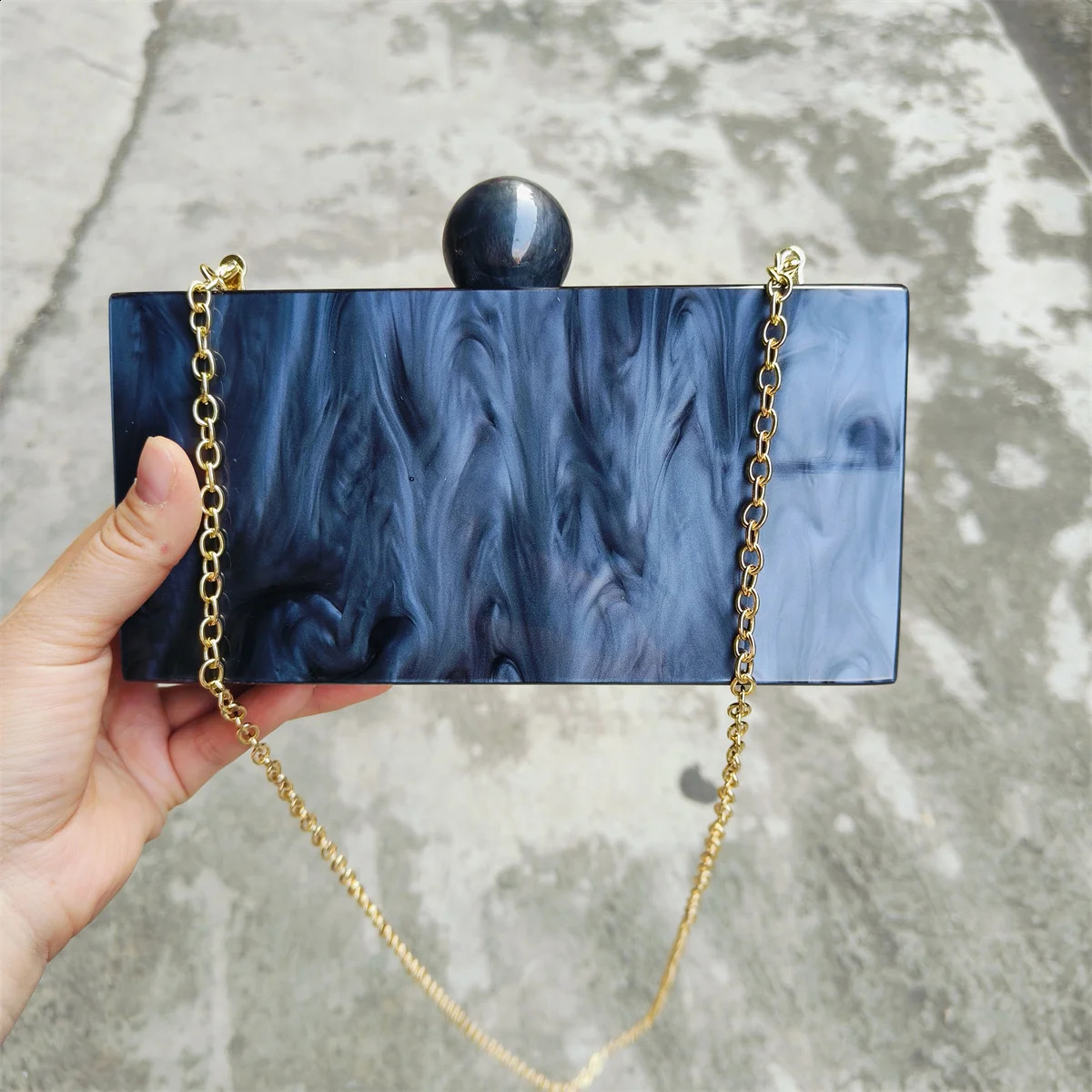 Marble Pearl Black Long Acrylic Box PVC Evening Clutch Bag Mini Flap Travel Beach Purses And Handbags Wedrses Handbag 240826Z