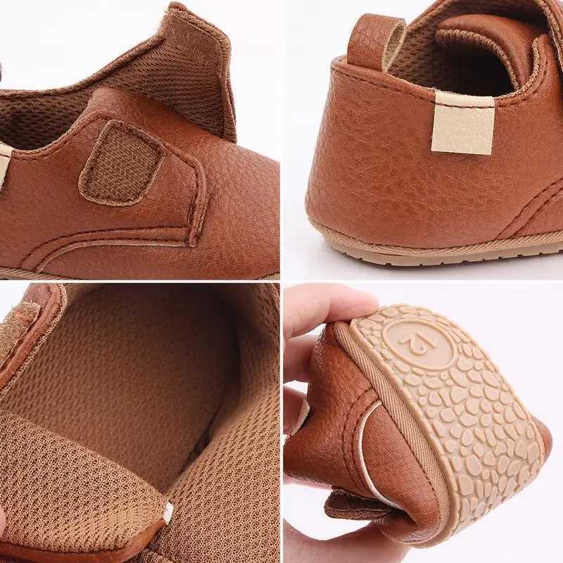 Kidsun baby shoes for girls and boys unisex PU leather rubber sole anti slip hook and loop baby toddler first walker fashionable Moccasins M240827
