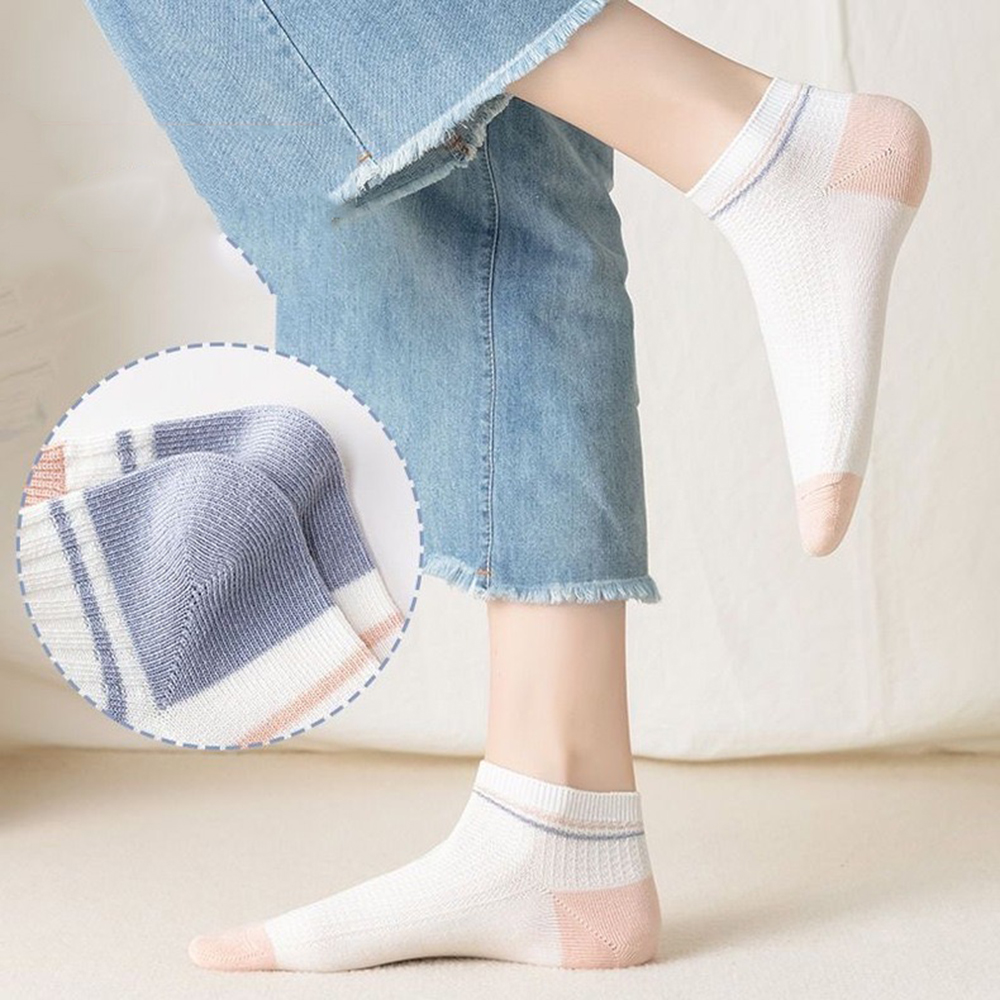 SB9447-5001 Spring and Autumn Girls' Socks Shallow Mouth Stripe Cut Student Motion Invisible Boat Socks Love Polyester Wholesale 5 Colors