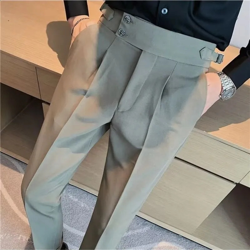Mens Draped Baggy Suit Pants Casual Button-down Solid Color Straight Premium Elegant Dress Pants 240827