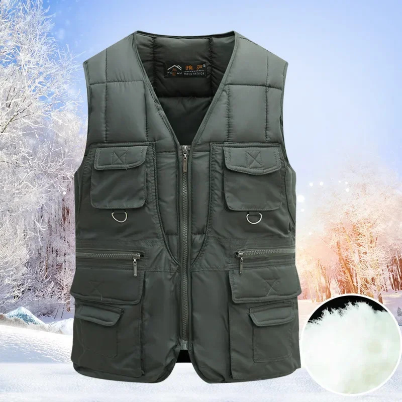 Classic multi pocket mens apron vest winter warm sleeveless jacket tactical 240827