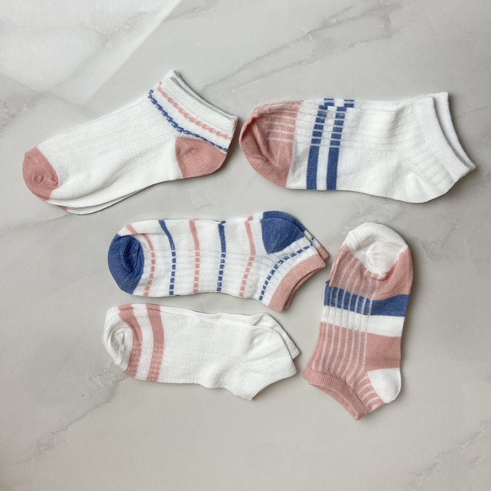 SB9447-5001 Spring and Autumn Girls' Socks Shallow Mouth Stripe Cut Student Motion Invisible Boat Socks Love Polyester Wholesale 5 Colors