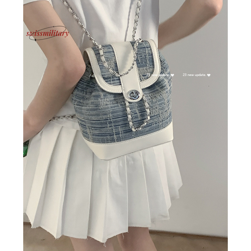 Swissmilitary Korean version fashionable for women 2023 new chain backpack versatile denim bucket bag #43