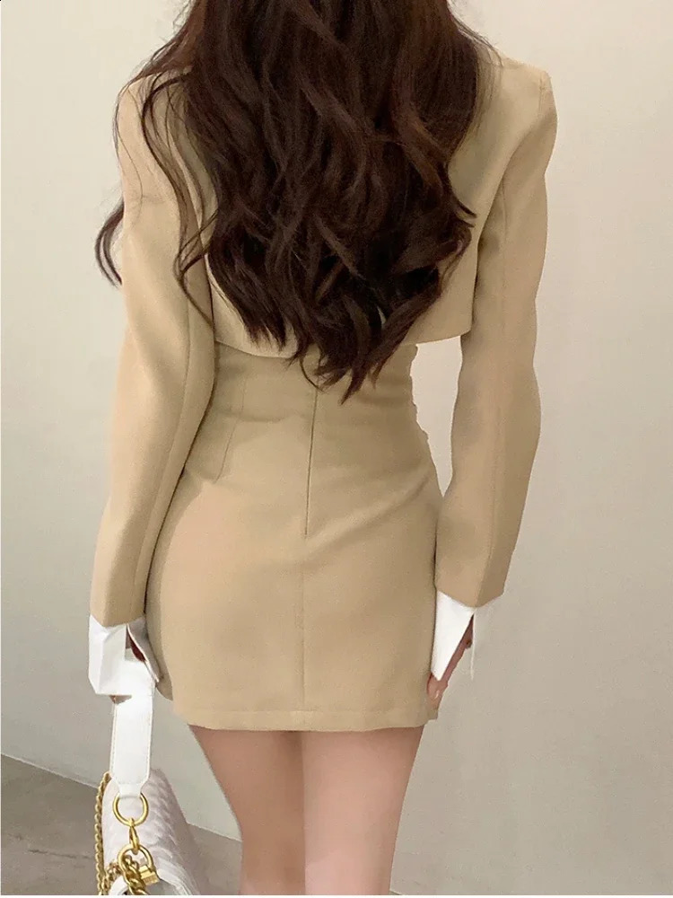 2 Piece Dress Set Women Casual Y2k Crop Tops Elegant Jacket Coats Mini Skirts Korean Fashion Suits Spring Blazers Dress 240826