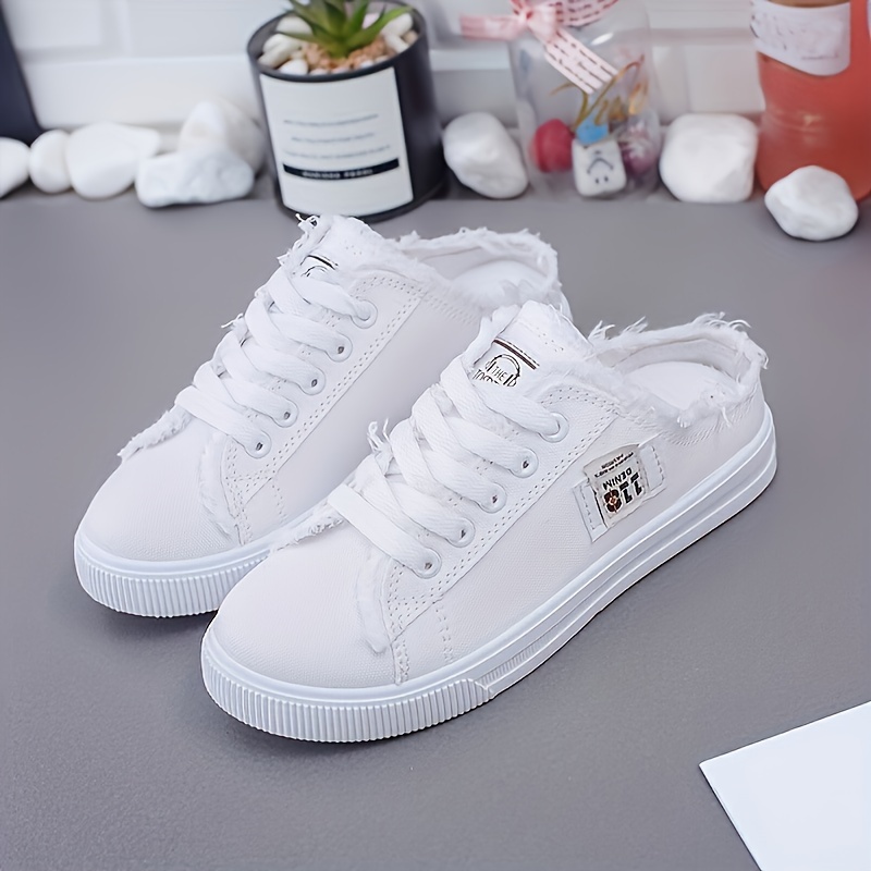 Comfort canvas mule sneakers - breathable, soft and lightweight women's shoes - perfect for casual outdoor activities, walking and everyday wear 
