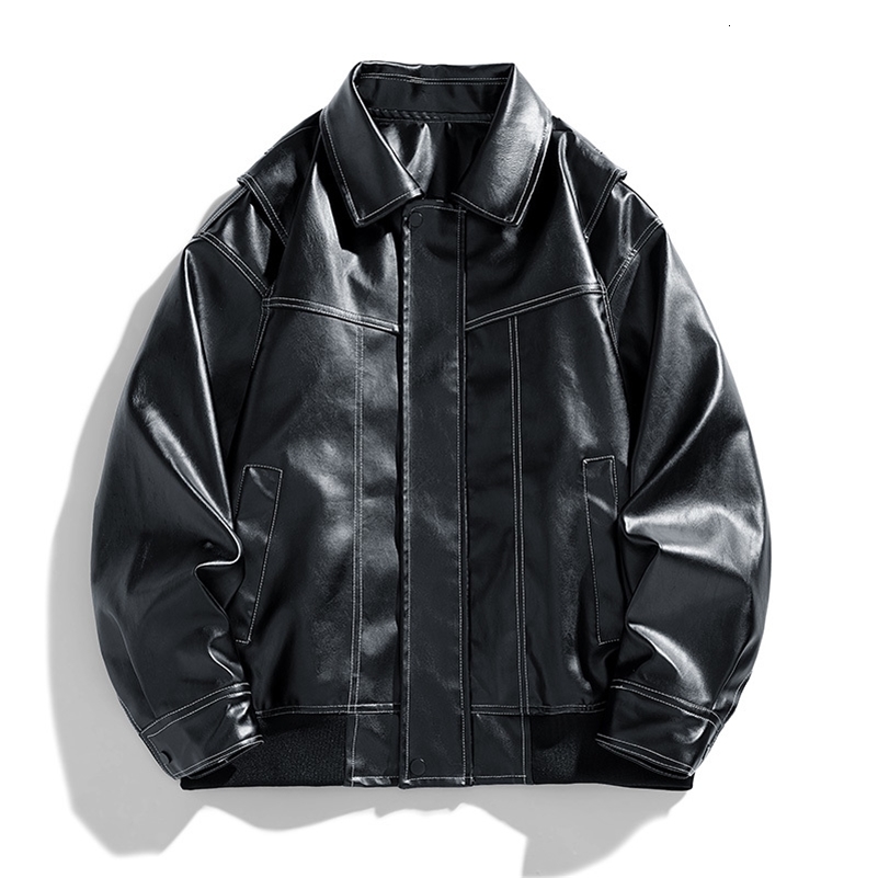Europe The United States Trend Leather Jacket Spring Autumn Loose Mens Couple Lapel Motorcycle Handsome Coats y240826