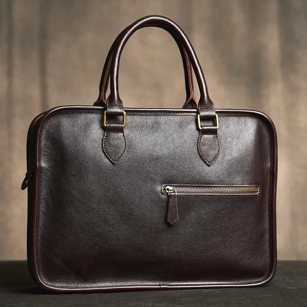 Genuine Leather Mens Business Briefcase Casual Vintage Handbag Shoulder Messenger Bag Office Laptop 16 Inch 240827