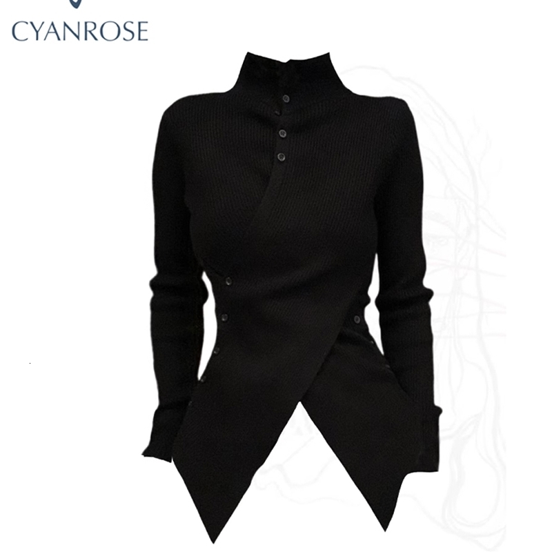 Womens black Gothic floral knit sweater Harajuku Korean Y2k turtle neck long sleeved jumping retro 2000s clothing 240826