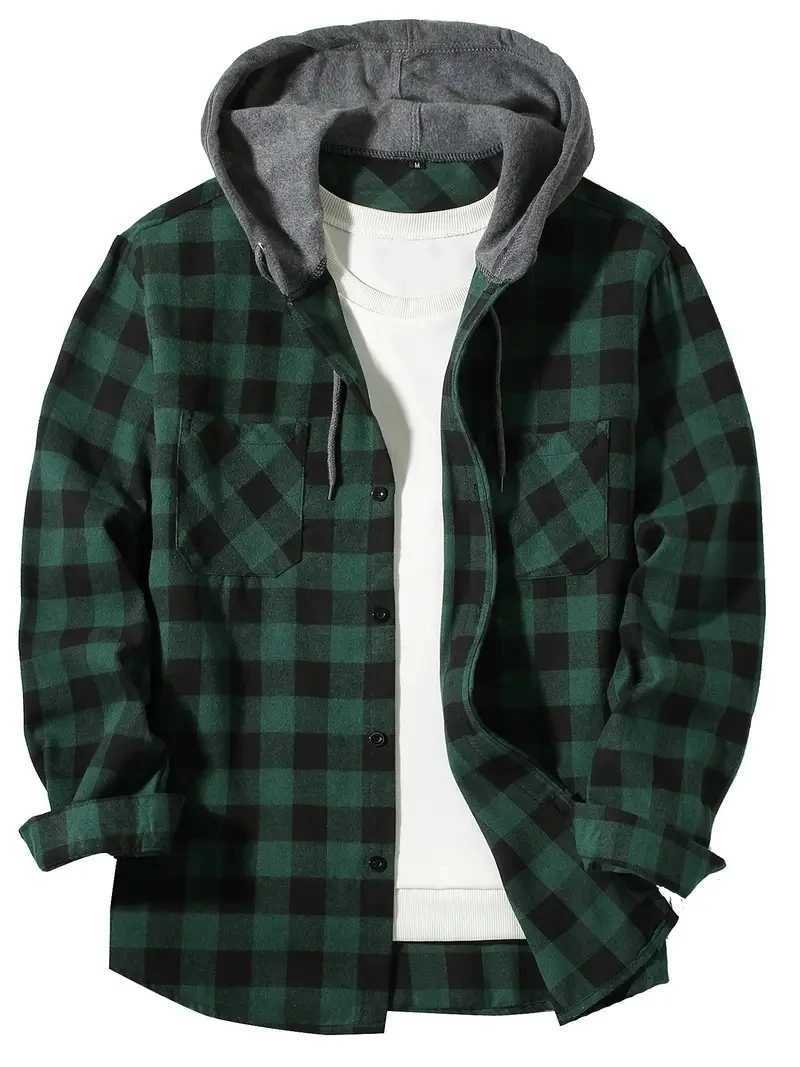 Mens Classic Plain Casual Button Down Jacket Long Sleeve Double Pocket Shirt Hoodie Flannel Jacket Autumn Top W241213