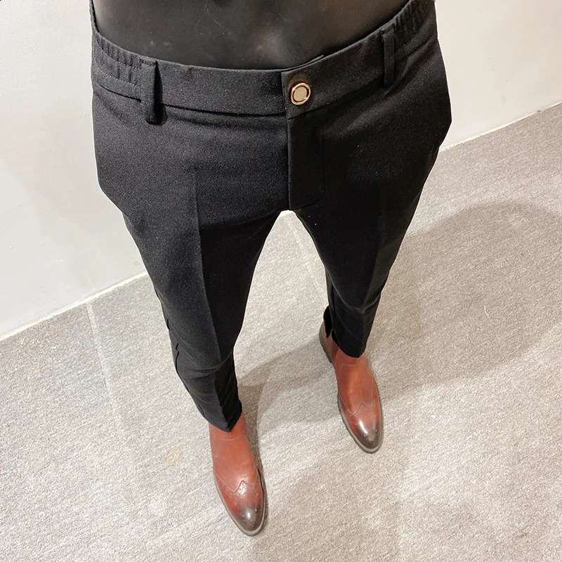 Mens High Quality Linen Suit Trousers Male Slim Fit Solid Color Business Casual Pants Formal Office Social Trouser Plus Size 38 240827