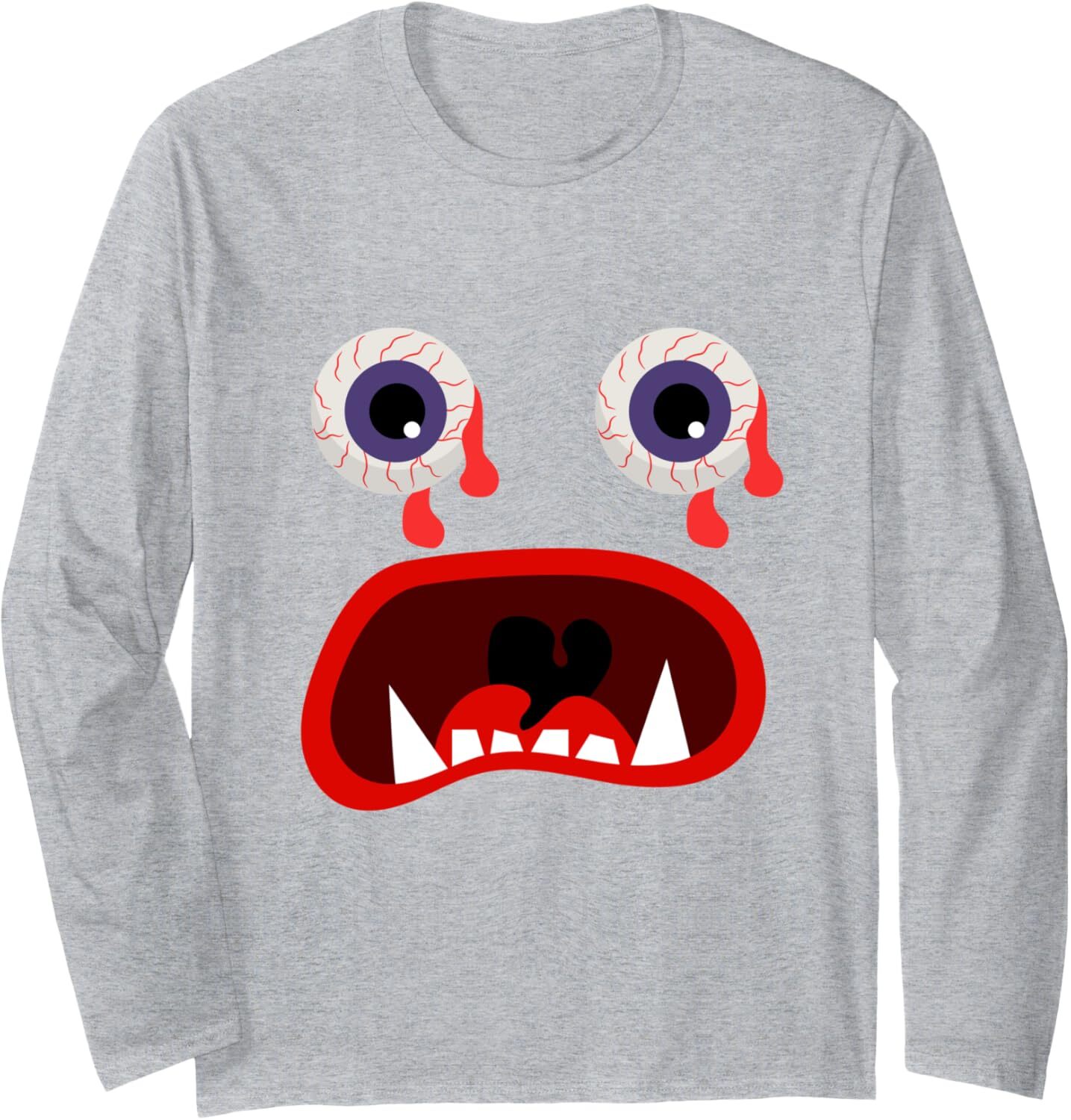 Long Sleeve Shirts for Men sweatshirt Scary Cartoon Eyes Mouth Halloween Costume Gift Long Sleeve Tee Streetwear Casual tops clothes 2025