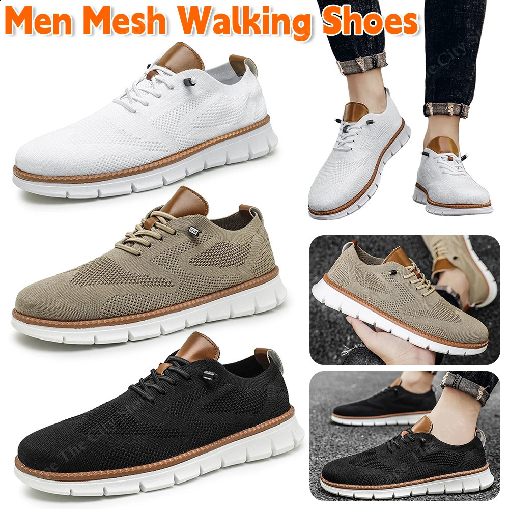 Mens mesh walking shoes jogging shoes breathable flat mesh sports shoes non slip lightweight sliding shoes arched support shoes 240827