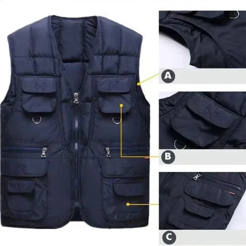 Classic multi pocket mens apron vest winter warm sleeveless jacket tactical 240827
