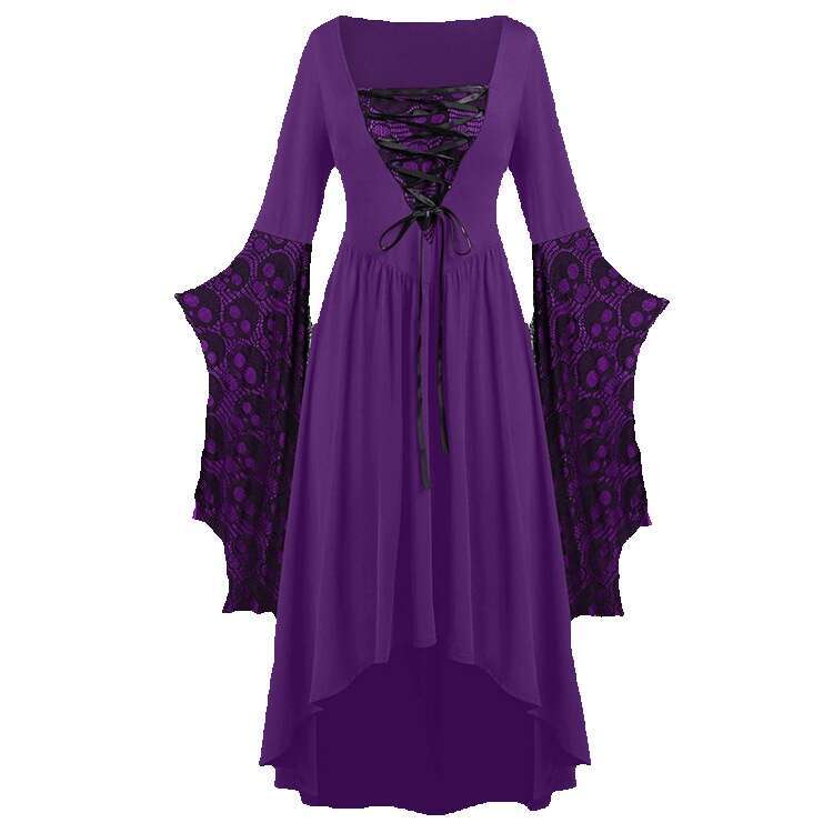 2024 Halloween Skull Lace Strap Irregular Ruffle Sleeve Dress