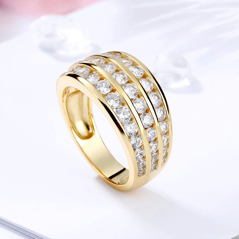 Ladies' Gold Fill Cubic Zirconia Eternity Wedding Ring: Three Rows of 5A CZ Dias