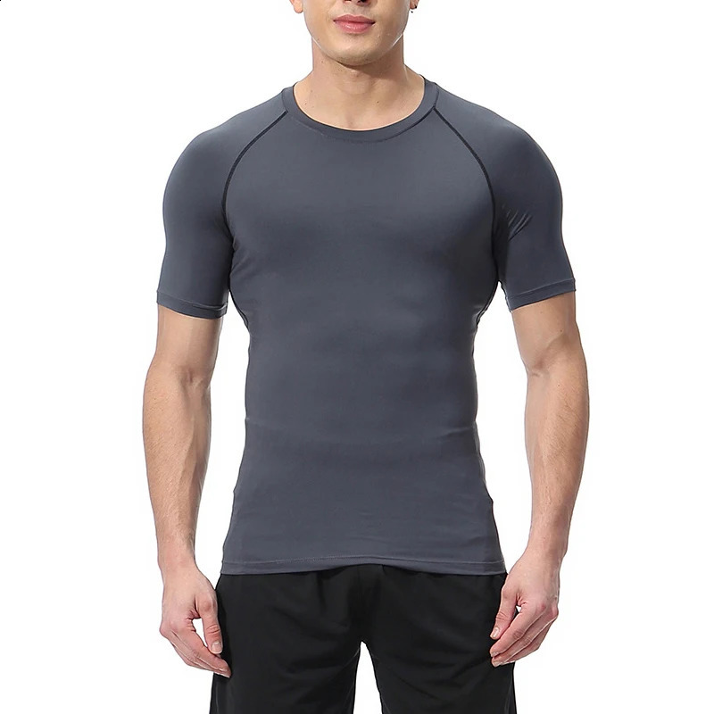 Summer mens compression shirt quick drying gym top short sleeved Tshirt sports running 240827