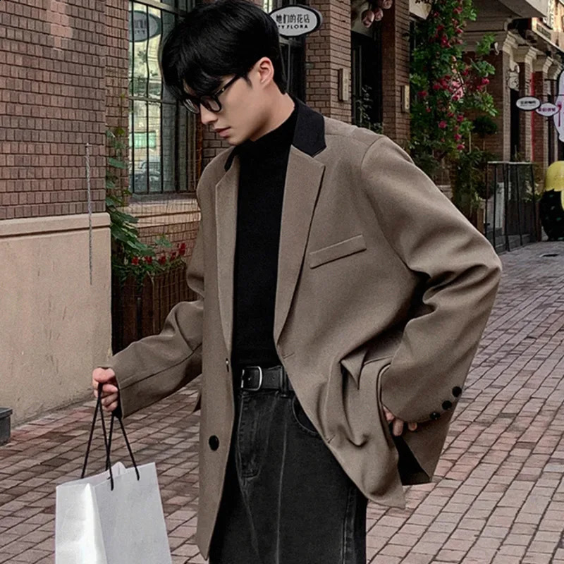 FEWQ Mens Casual Mens Suit Korean Fashion Loose Jacket Contrast Color Single Breast Long Sleeve Male Tops 24E2053 240826