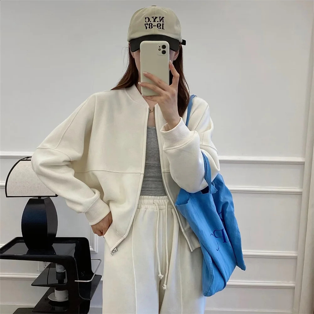 UNIZERA Winter Product Womens Fashion and Casual Versatile Loose Zipper Jacket Coat Plush Slow Running Pants Set 240826