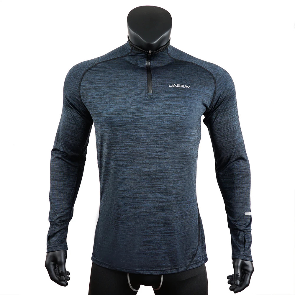 Mens sports Tshirt long sleeved running gym clothing compression shirt zipper hiking Rashguard w42 240827