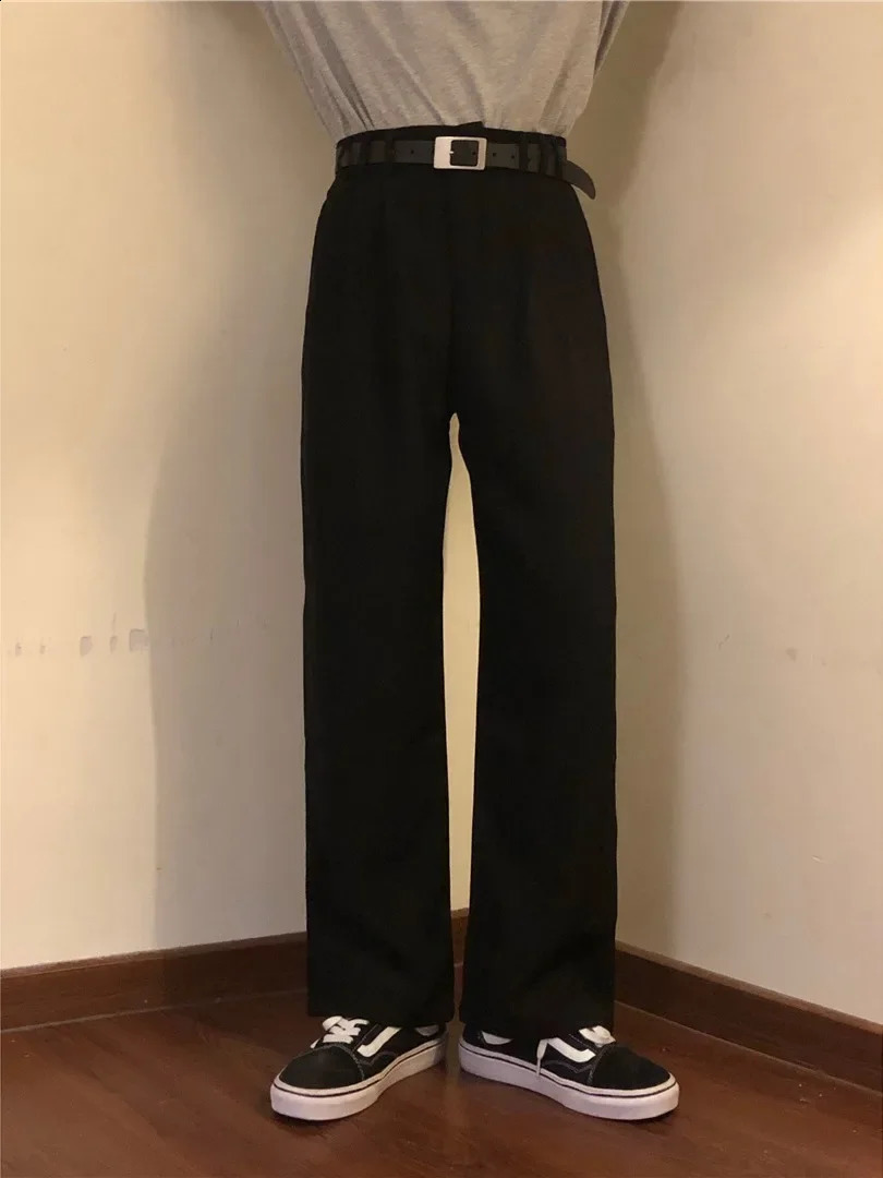 Spring Summer Vintage Loose-fit Straight-leg Casual Teens Trendy Coffee Color Versatile Draped Trousers For Men 240827