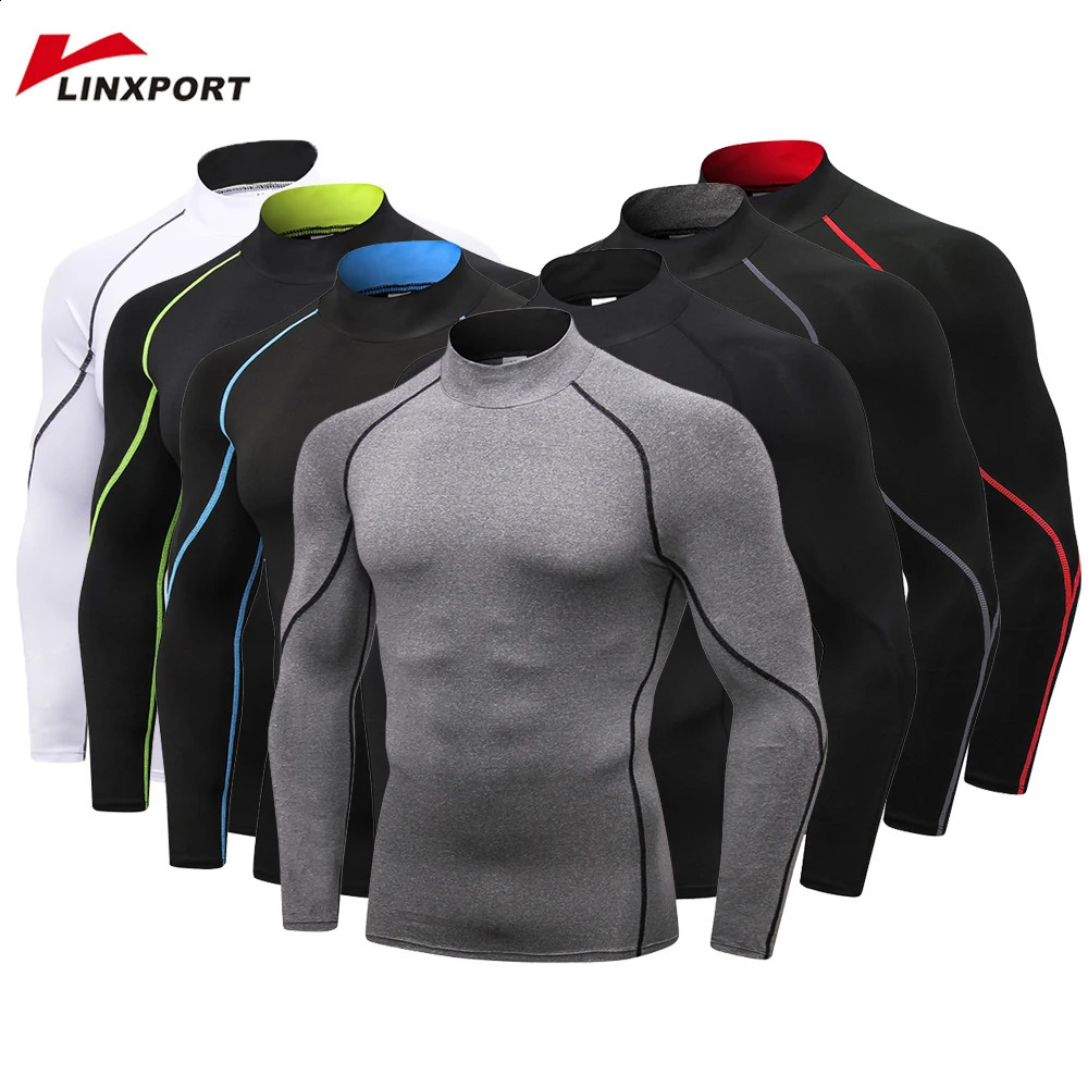 Turtleneck Tshirts mens running clothes compression gym tight fitting tops sports long sleeved shirts Rush Guards 240827