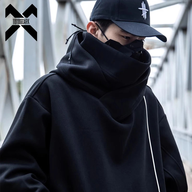 Double necklace Hoodie Techwear Harajuku mens functional Hoodies hiphop streetwear Pullover sweatshirt ultrafine cotton 240826