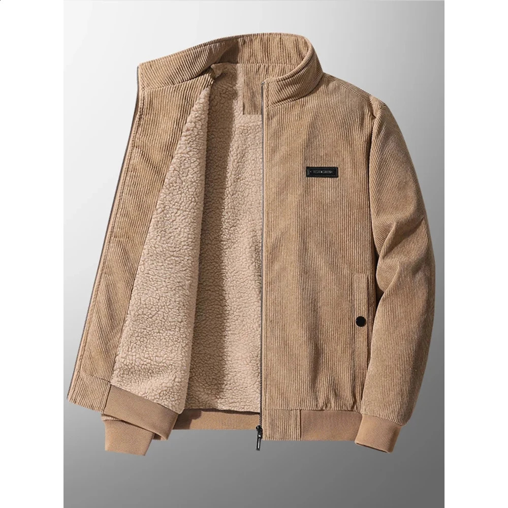 Cotton-Padded Mens Jacket Fashion Corduroy Padded Jacket Thick Coat Lamb Fleece Jacket Fleece Winter Coat 240826