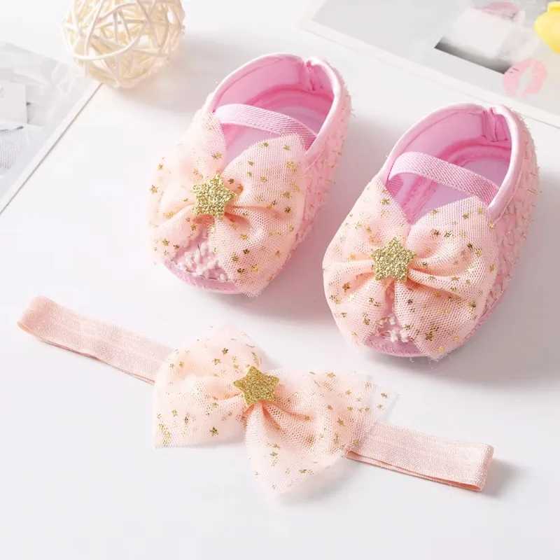 Baby Princess Shoes and Headbands Baby Girls Bow Birthday Party Shoes Baby Preschoolers First Step Walker M240827