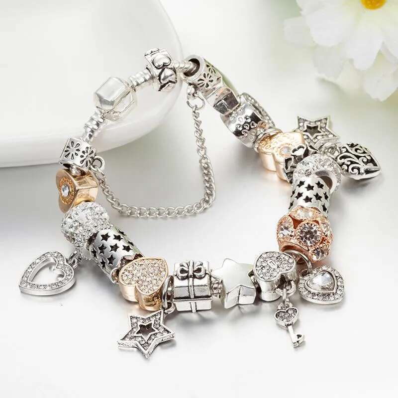 Bracelet jewlery designer for women high quality Sier Plated heart-shaped Charms and Key Pendant Bracelet for Charm Bracelets Gift Jewelry