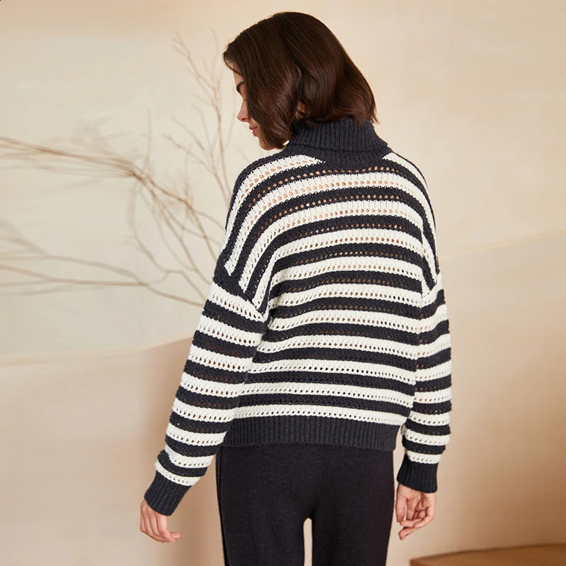 BC290 Color Buckle Turtle Neck 100% Wool Clothing Knitted Womens Sweater 240826
