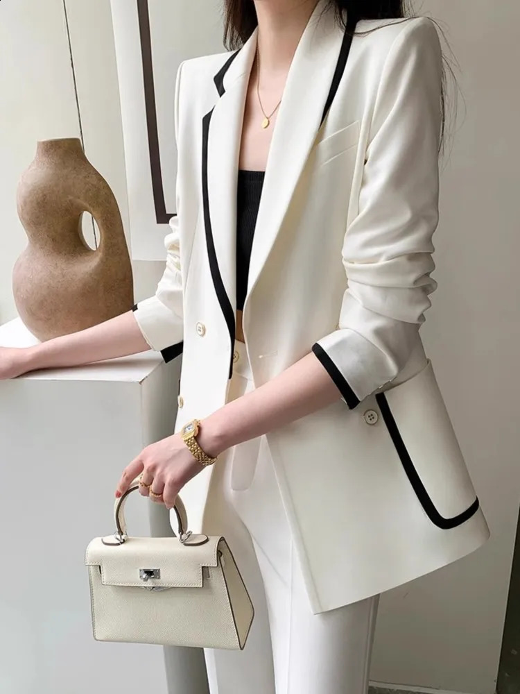 Korean Fashion Elegant and Chic Women Pantsuit Casual Vintage Blazer Jackets Straight Pants Two Pieces Set Female Formal Outfits 240826