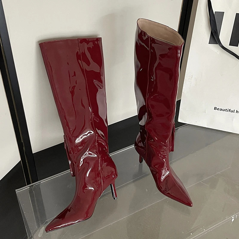 Large size 43 high heels Western style knees womens high boots fashionable toe tips womens long boots womens skate boots 240827