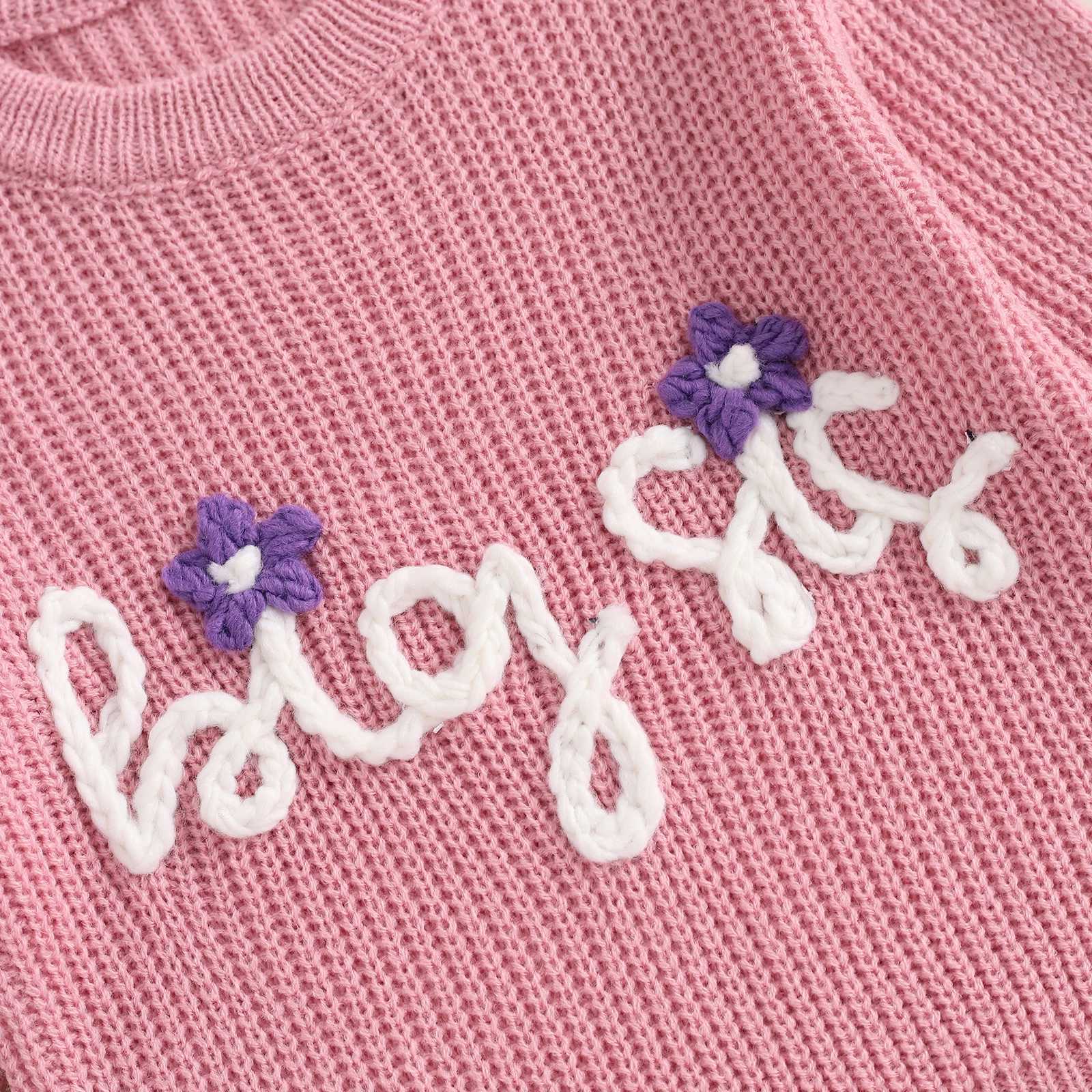 Knitted autumn and winter sweaters for baby girls childrens long sleeved floral letters embroidered zippers childrens topsW240824