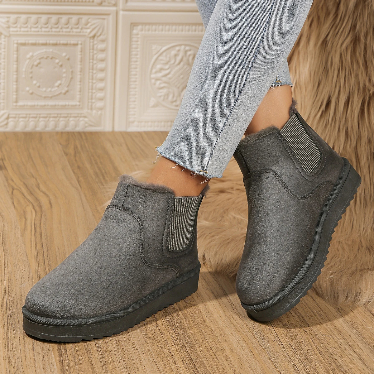 Winter Women Snow Boots Plush Warm Non Slip Waterproof Ladies Flats Sneakers Casual Slip on Female Ankle Boots 240826