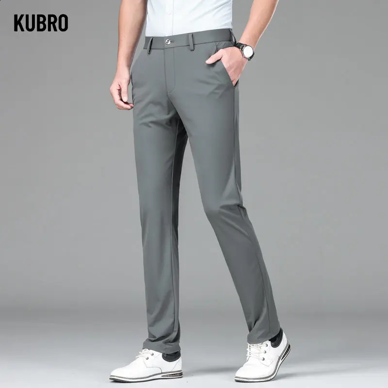 KUBRO Trousers Mens Summer Thin Section Slim Casual Pants Man Multi Color Optional Ice Silk Loose Straight Business 240827