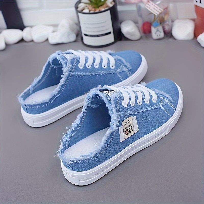 Comfort canvas mule sneakers - breathable, soft and lightweight women's shoes - perfect for casual outdoor activities, walking and everyday wear 