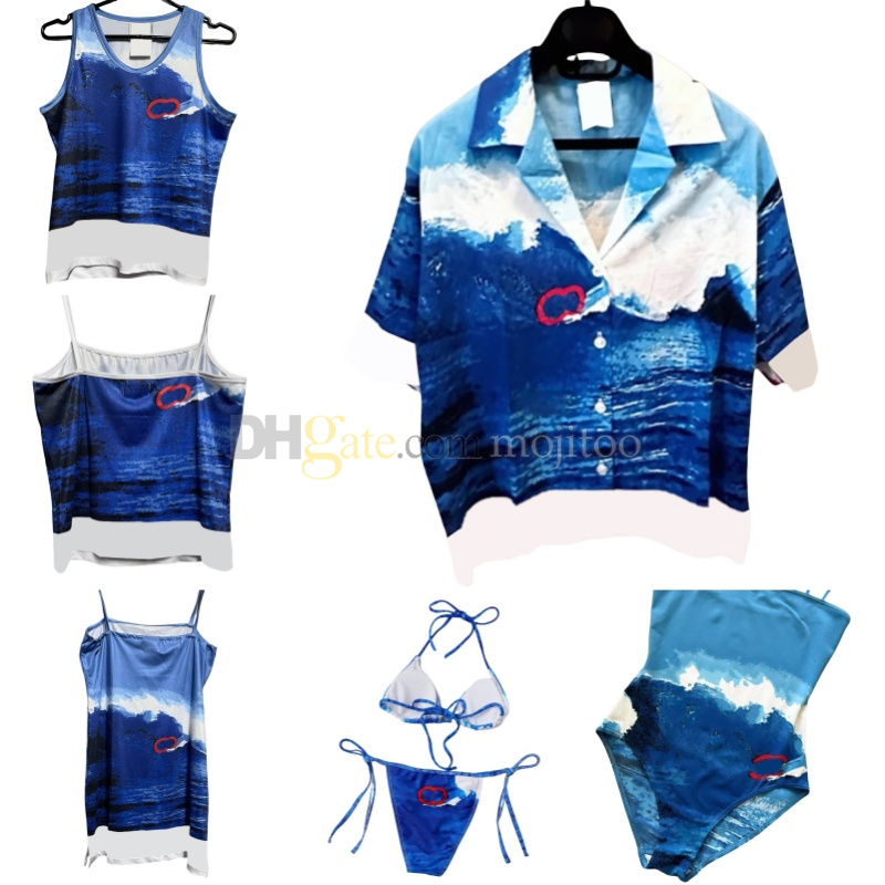 Y2K Girl Print Bikini One Piece Summer Thin Sling Vest Tees Shirts INS Sexy Slim Dress For Women