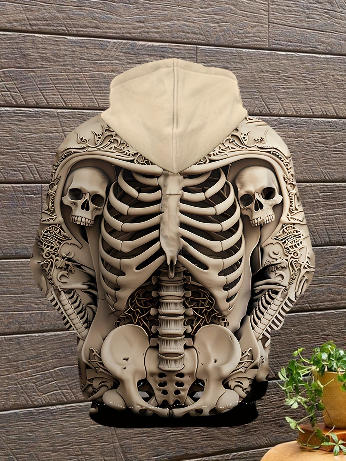 Halloween 3D Skeleton Skull Print Hoodie for Men - Relaxed Fit, Polyester Material, Hood with Drawstring, and Front Pocket