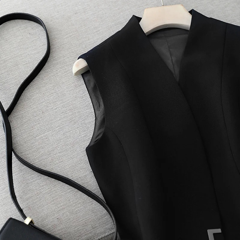 5114 Black Blue Long Vest Waistcoat Women Slim Fit Outerwear Blazer Coat Female Office Sleeveless Jacket Spring Autumn 240826