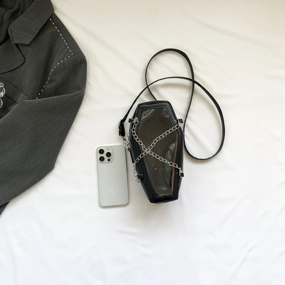 Womens Horizontal Bag Creative PVC Coffin shaped Mobile Phone Lightweight PU Handbag Halloween Office Travel Bottom 240827