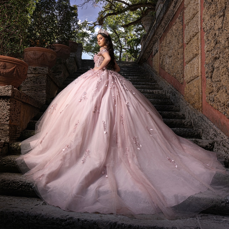 Pink Sequined Appliques Beading Shiny Crystal Ball Gown Quinceanera Dresses Off The Shoulder Corset Vestidos De 15 Anos Sweet 16 Dress