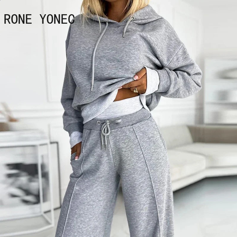 Geometric Print Colorblok Hoodie Wide Leg Pant Set Women Two Pieces Sets 240826