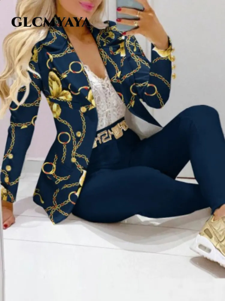 CM.YAYA Elegant Paisley Butterfly Plaid Womens Set Blazer Pants Suit Office Lady Fashion Two 2 Piece Set Fitness Outfits 240826