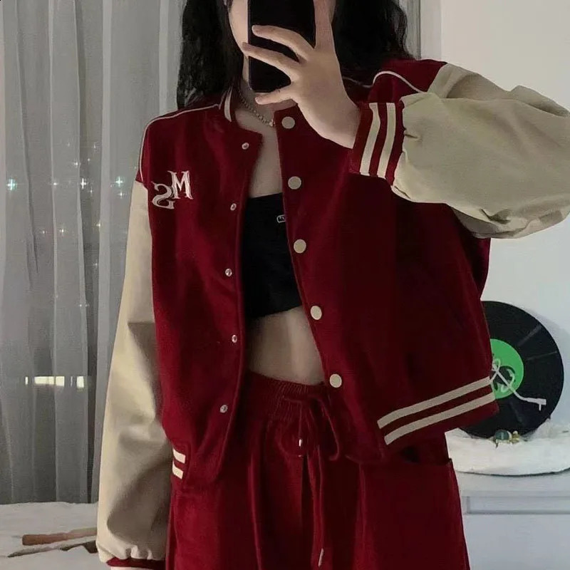 Deeotown Y2k Harajuku Cropped Baseball Jackets Letter Print Sweet Oversized Coat Women Leather Jackets Korean Fashion Streetwear 240827